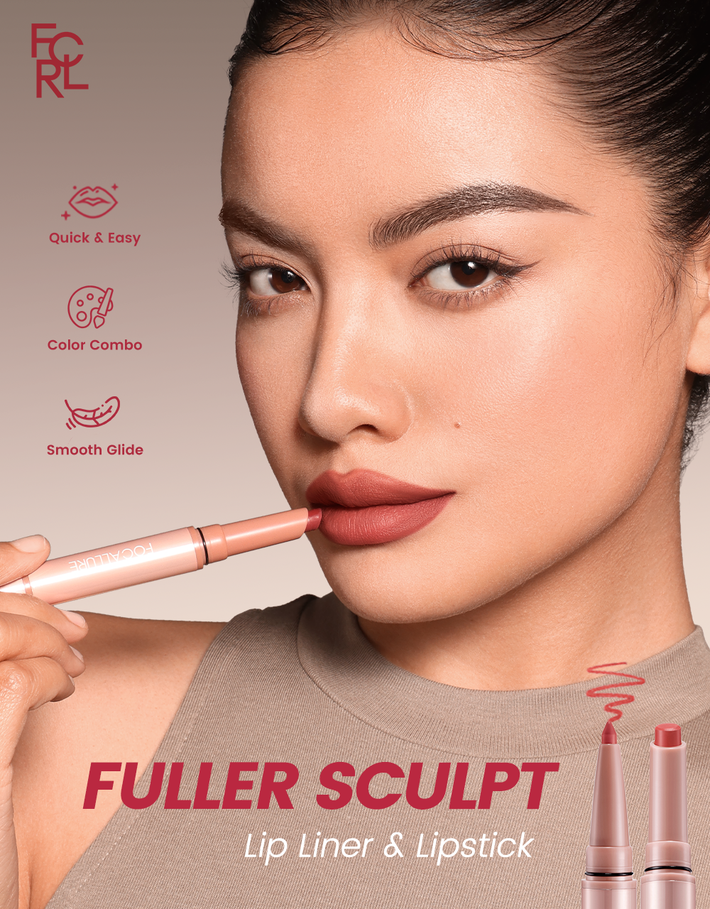 Dúo de Labial y Delineador 2-en-1 Focallure Fuller Sculpt 3